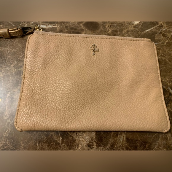 COLE HAAN Mens Medium Zip Pouch Jitney II Sandstone Tan Leather Wallet Wrist - Picture 1 of 10